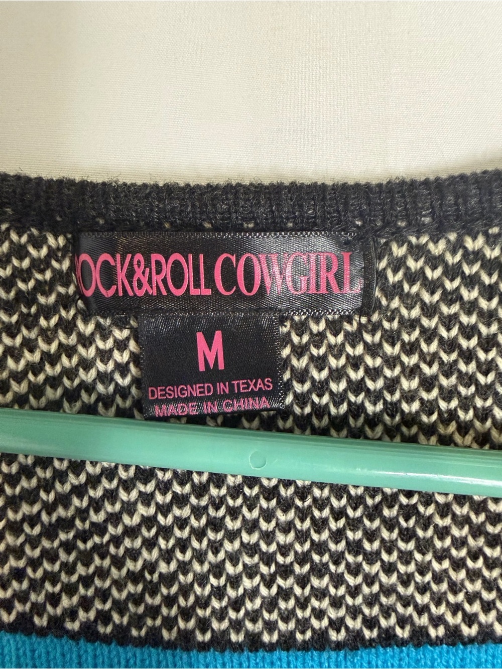 Rock & Roll Cowgirl Open Front Fringe Poncho - Black, Cream & Blue Size Medium - Picture 3 of 5